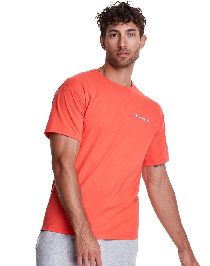 Champion Mens T-Shirt NZ - Classic Jersey Script Logo Orange ( 6321-XIQJL )